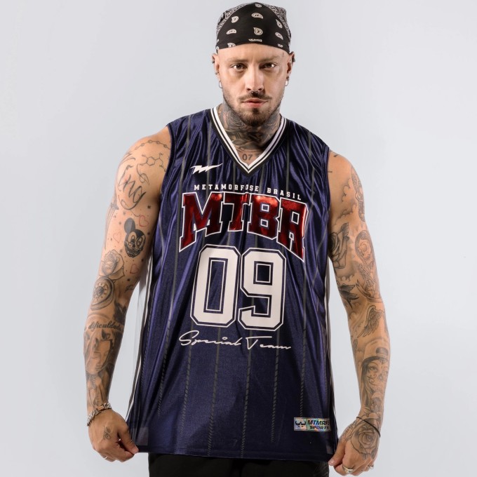 Regata Basqueteira PRO Hollywood Brilhosa Azul Marinho