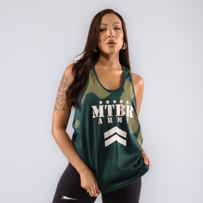 Regata Feminina Cavada Anatomic Dryfit Camuflada Verde Militar