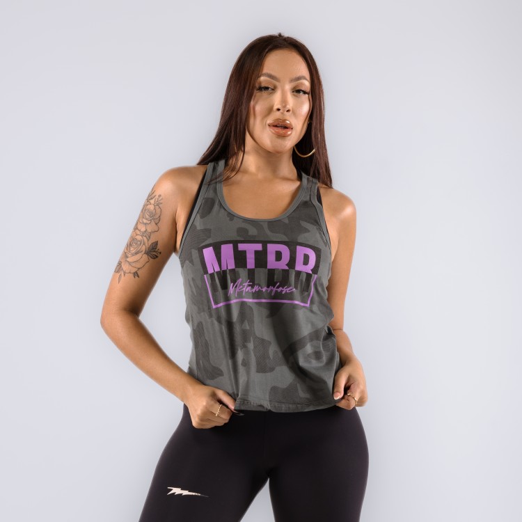 Regata Feminina Fit Camuflada Cinza Chumbo