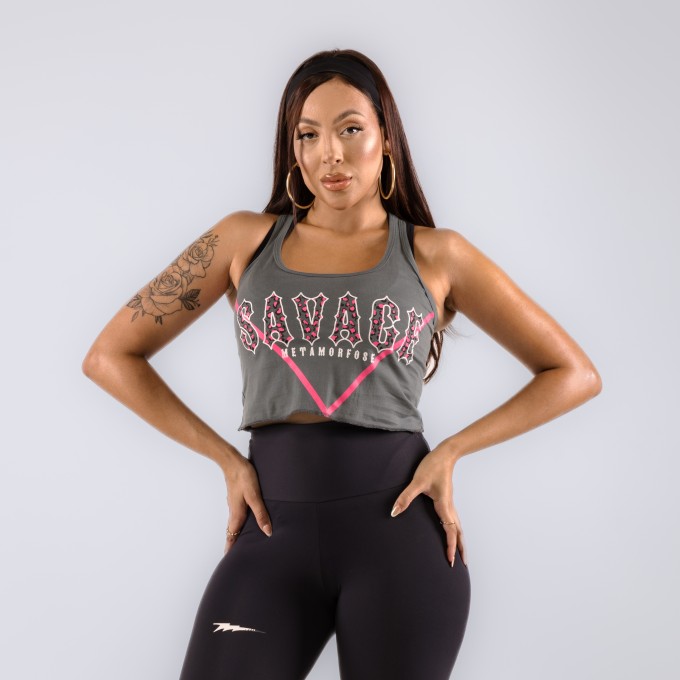 Regata Cropped Feminina Savage Cinza Chumbo