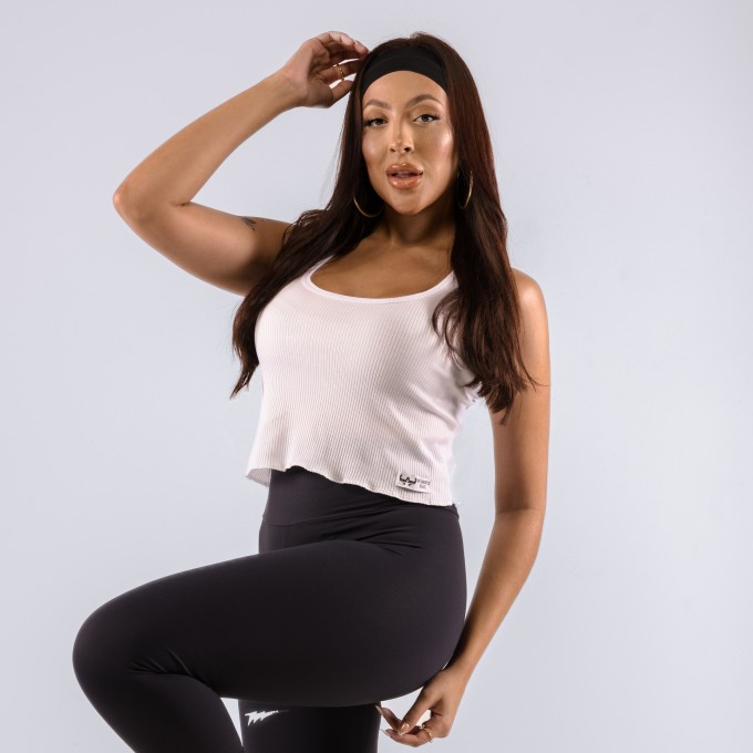 Regata Cropped Feminina Canelado Branco