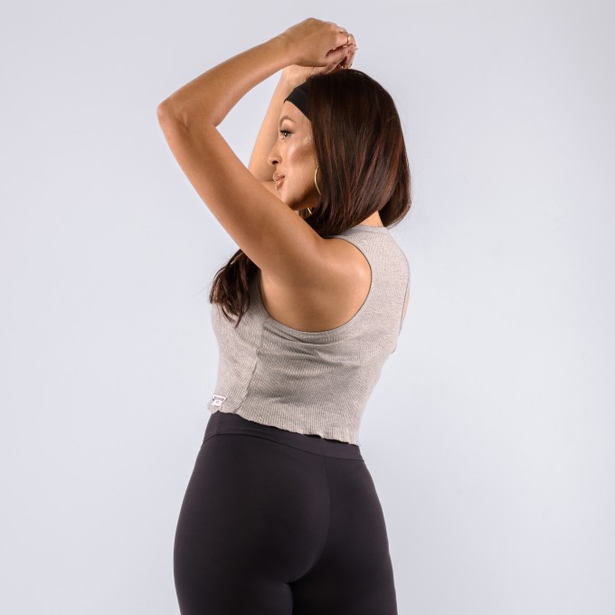 Regata Cropped Feminina Canelado Cinza Mescla