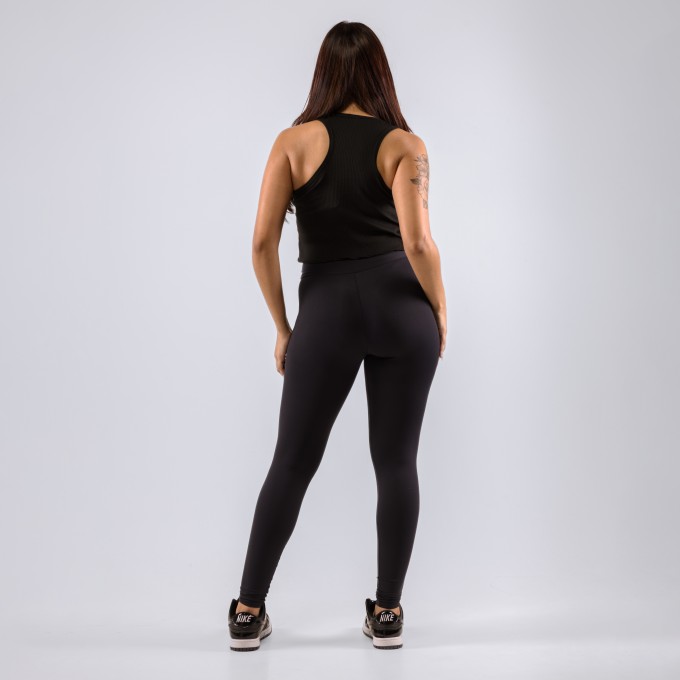 Regata Cropped Feminina Canelado Preto
