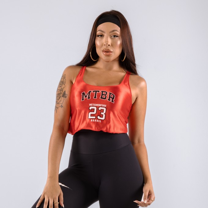 Regata Cropped Feminino MTBR 23 Brilhoso Vermelha