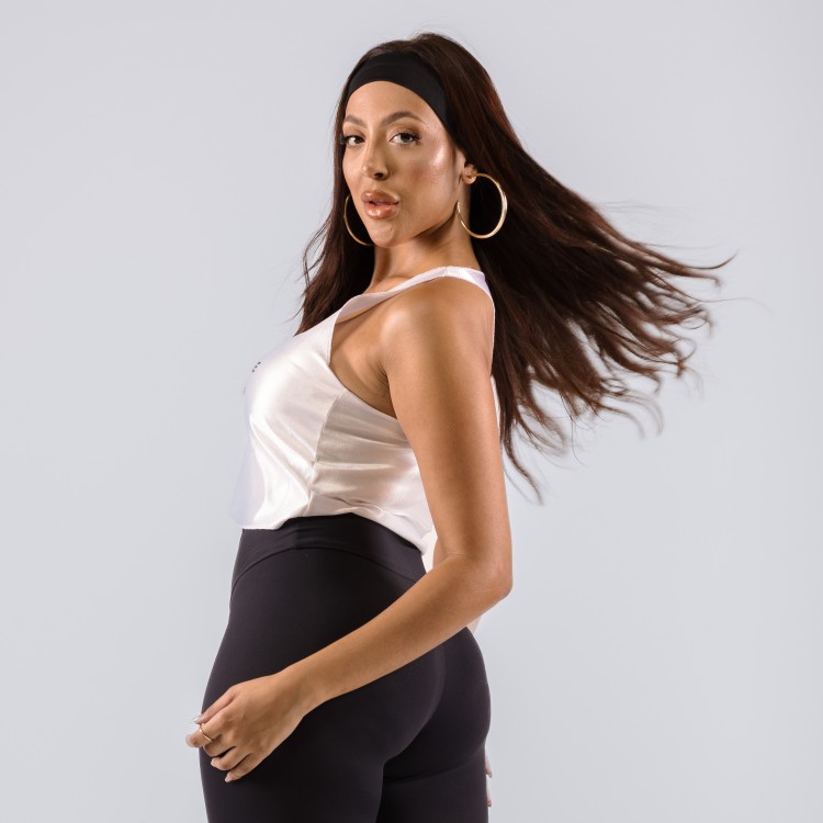 Regata Cropped Feminino Metamorfose Brilhoso Branco