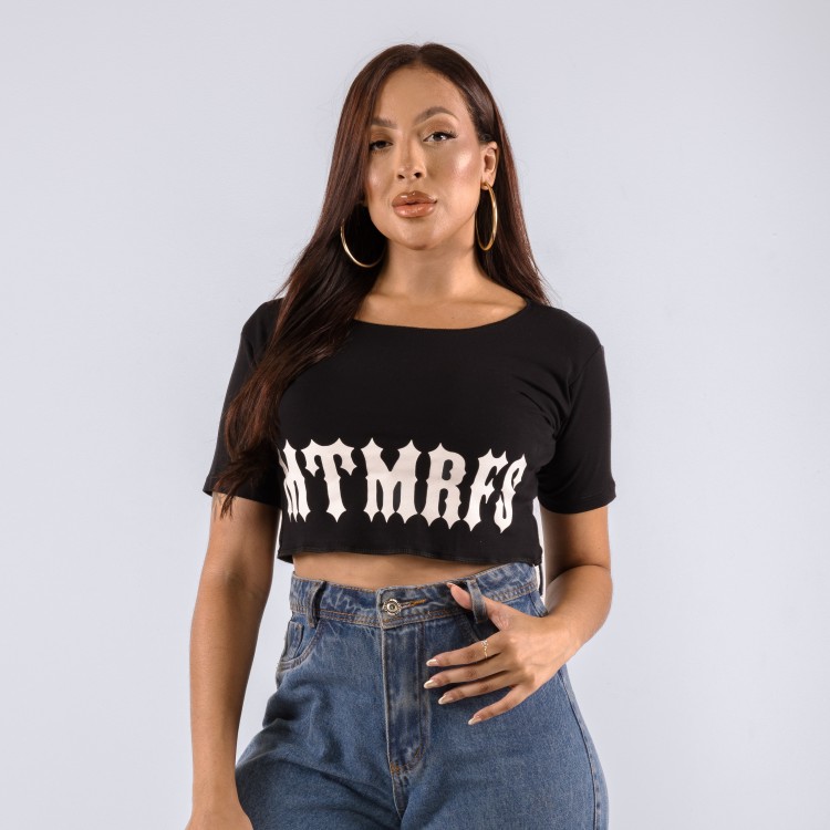 Camiseta Cropped Feminina MTMRFS Tattoo Preta