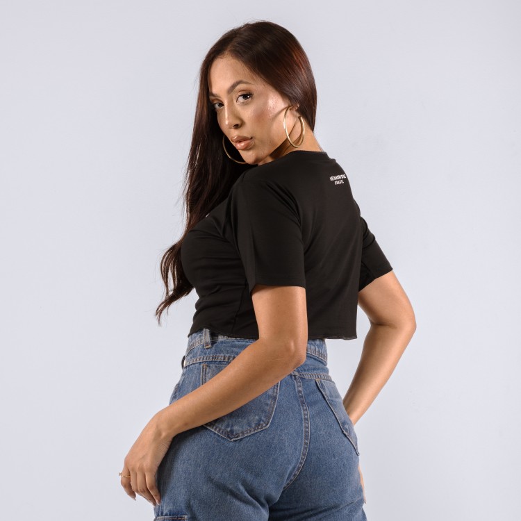 Camiseta Cropped Feminina College Preta
