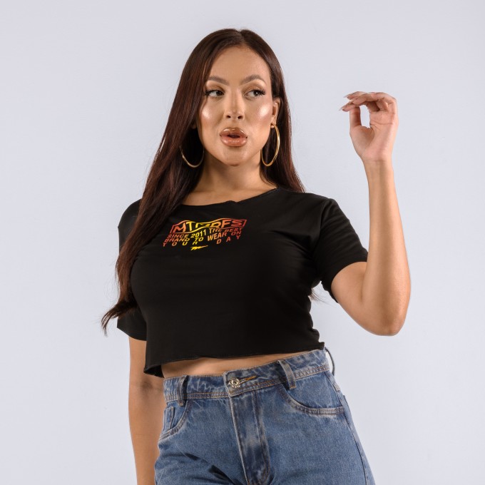 Camiseta Cropped Feminina Fire Preta