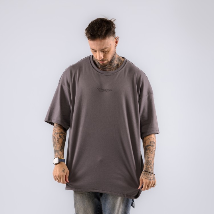 Camiseta Oversized Heavy Aesthetics Cinza Chumbo