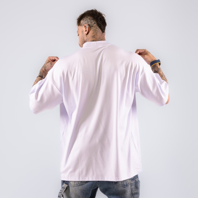 Camiseta Oversized Heavy Gola Alta Brand Branca