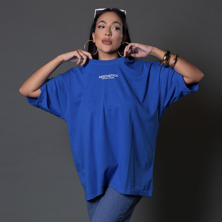 Camiseta Oversized Feminina Heavy Aesthetics Azul Royal