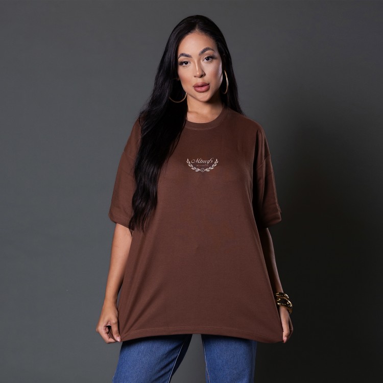 Camiseta Oversized Feminina Heavy Olive Marrom
