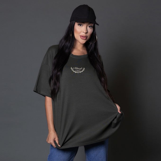 Camiseta Oversized Feminina Heavy Olive Verde Militar