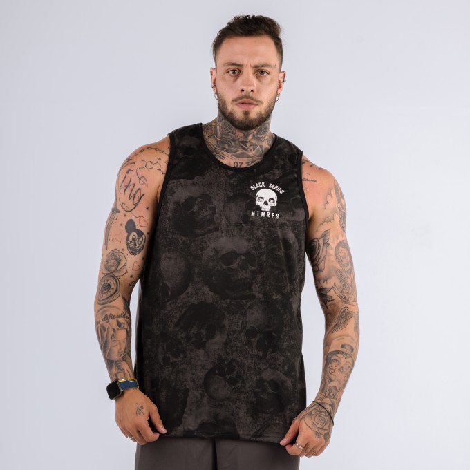 Regata Machão DryFit Dark Skulls Cinza Chumbo