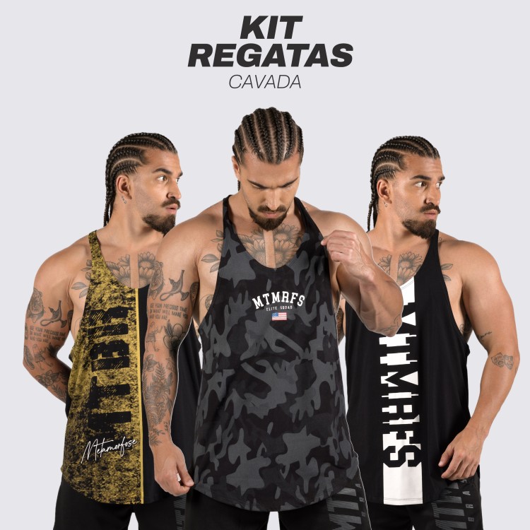 KIT 3 Regatas Cavadas Anatomic BLACK