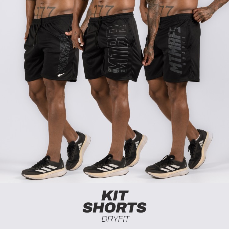 Kit 3 Shorts Dryfit BLACK Preto
