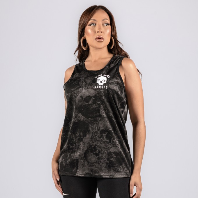 Regata Feminina DryFit Dark Skulls Cinza Chumbo