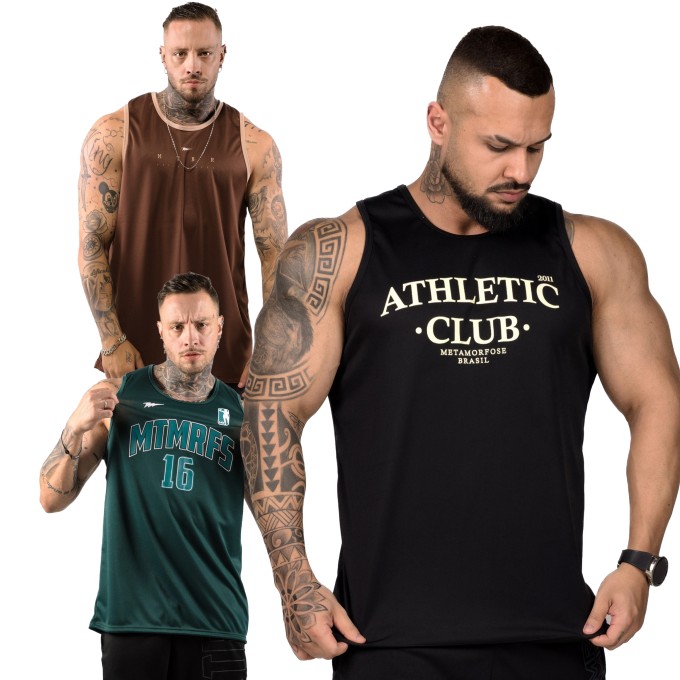 KIT 3 Regatas Machao Dryfit NATURAL