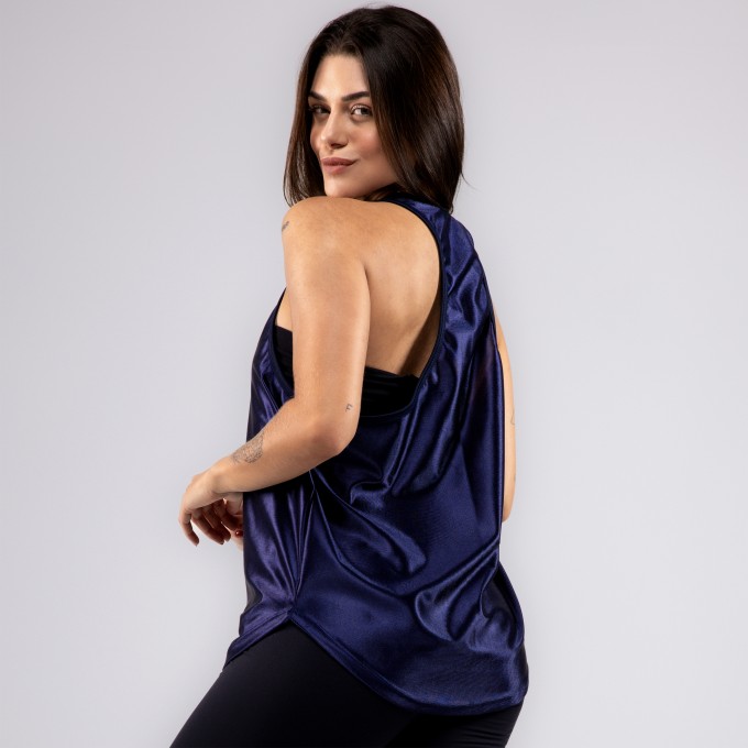 Regata Cavada Feminina Anatomic DryFit Brilho Azul Marinho