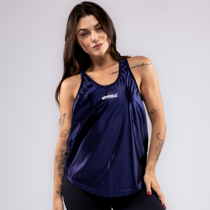 Regata Cavada Feminina Anatomic DryFit Brilho Azul Marinho