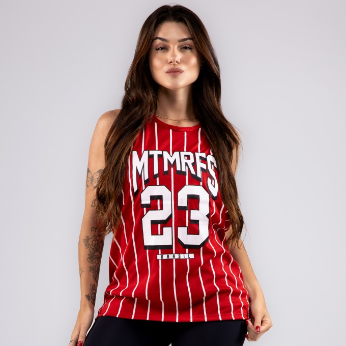 Regata Feminina DryFit Baseball Lines Vermelha