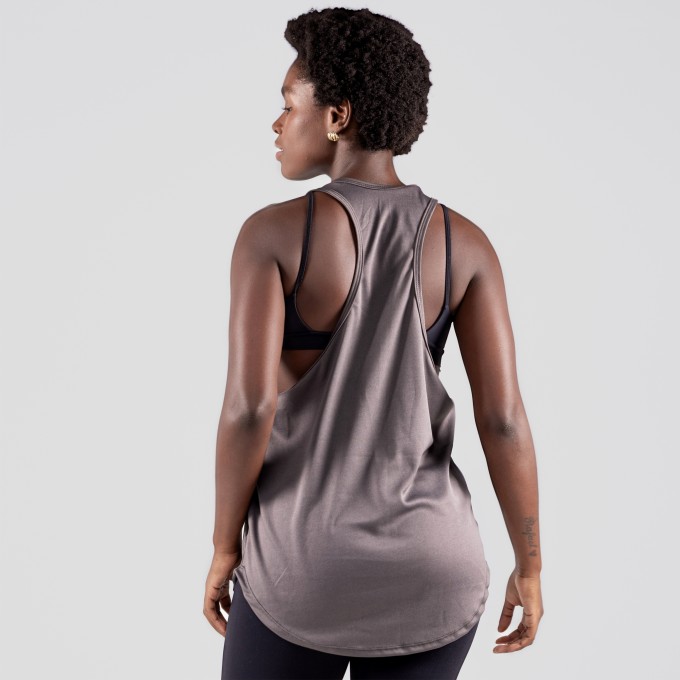 Regata Feminina Cavada Dryfit Active Cinza Chumbo