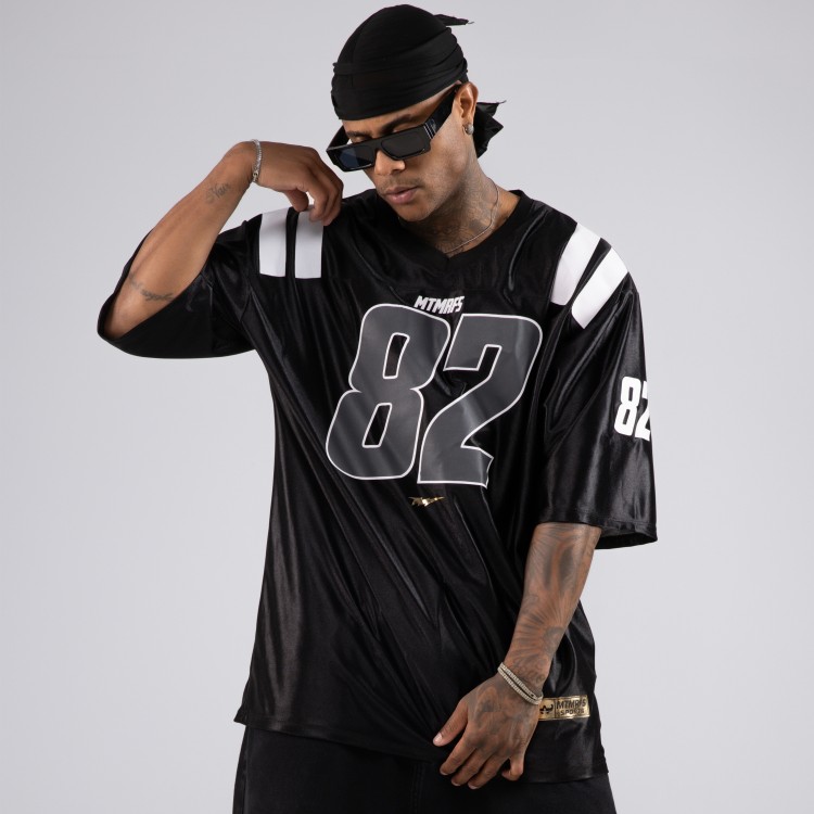 Camiseta Oversized Premium NFL PRO 82  Preta Brilho