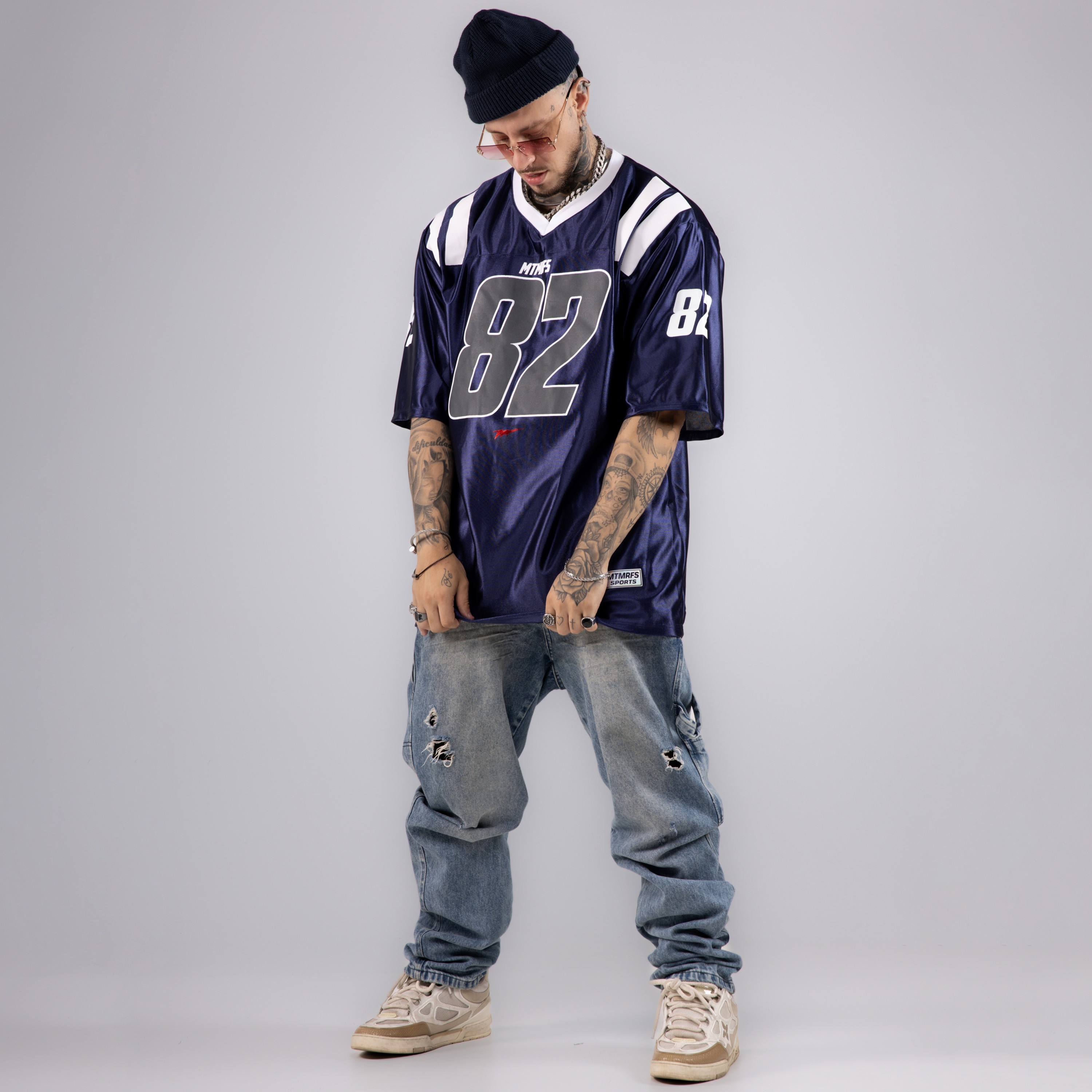 Camiseta Oversized Premium NFL PRO 82 Azul Marinho Brilho