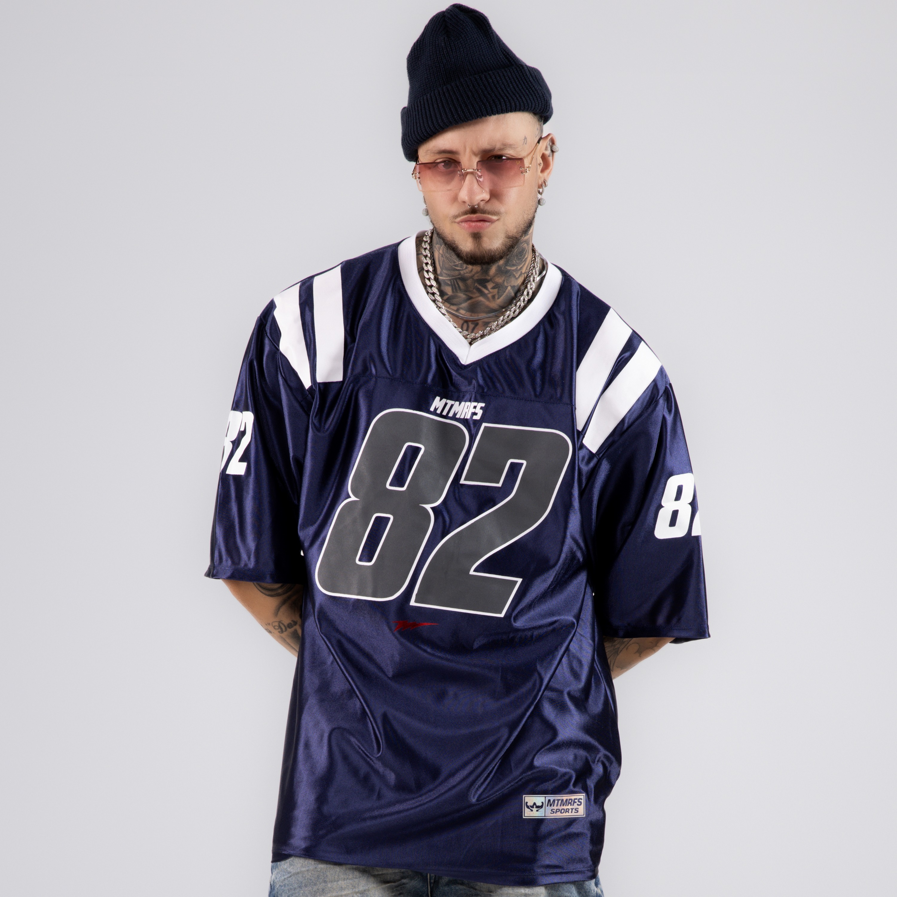 Camiseta Oversized Premium NFL PRO 82 Azul Marinho Brilho