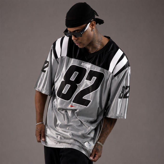 Camiseta Oversized Premium NFL PRO 82  Prata Brilho