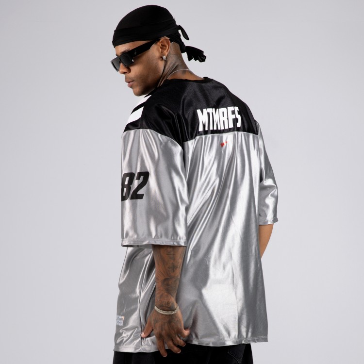 Camiseta Oversized Premium NFL PRO 82  Prata Brilho