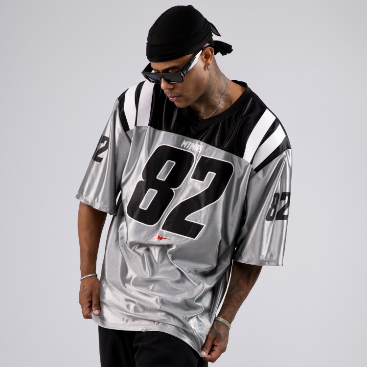 Camiseta Oversized Premium NFL PRO 82  Prata Brilho