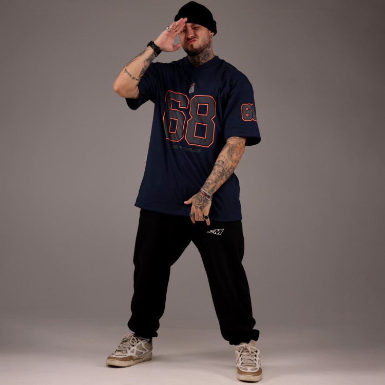 Camiseta Oversized Heavy Squad 68 Azul Marinho