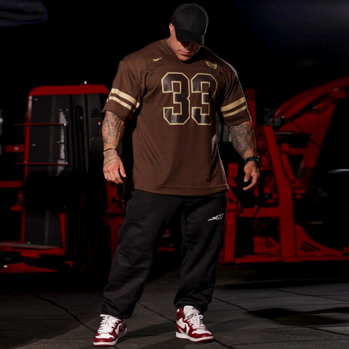 KIT Oversized Heavy NFL 33 Marrom e Calça Moletom Baggy Preta