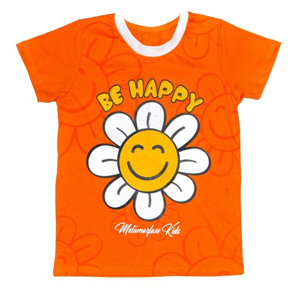 Camiseta Infantil Menina Be Happy Laranja