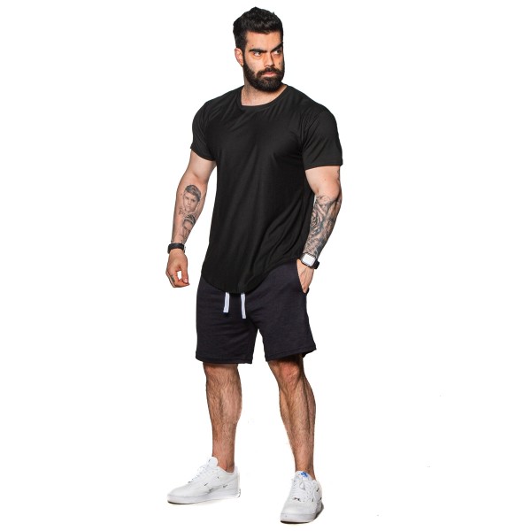 Conjunto Camiseta Longline Elastano Preta com Bermuda Preta