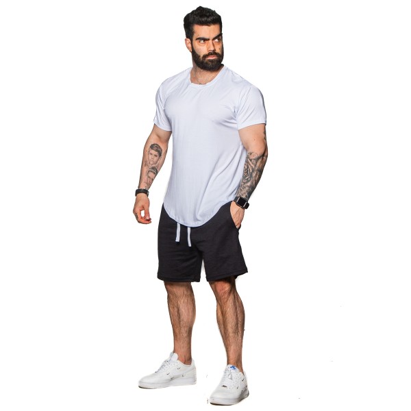 Conjunto Camiseta Longline Elastano Branca com Bermuda Preta