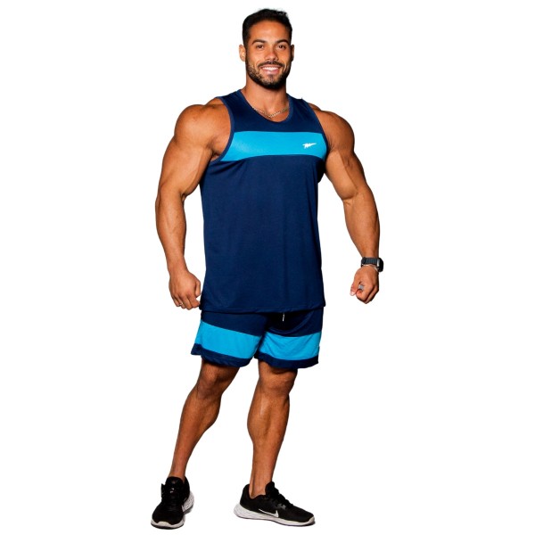 Conjunto DryFit AIR Regata Machão com Shorts Cinza/Azul