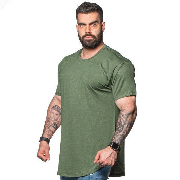 Camiseta Longline Basica Lisa Verde Militar